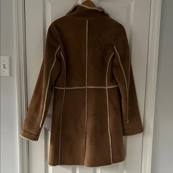 Ann Taylor Brown Faux-Suede Shearling-Trim Trench Coat - Picture 5 of 5